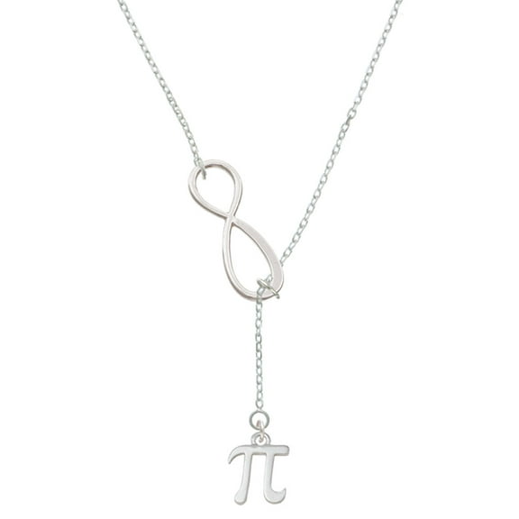 Delight Jewelry Silvertone Medium Pi Silver tone Elegant Infinity Lariat Necklace