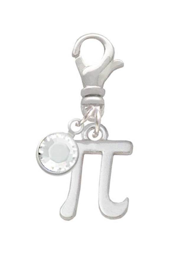 Silvertone Medium Pi - Silvertone Clip on Charm with Clear Crystal Drop