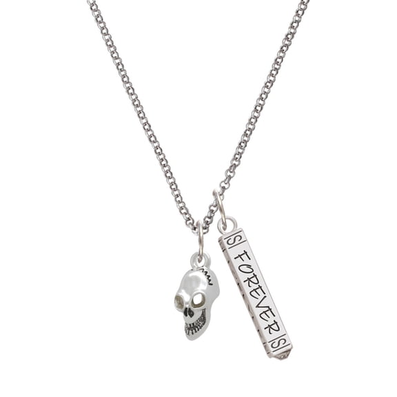 Delight Jewelry Silvertone Medium Skull Silvertone Forever Bar Charm Necklace, 23"