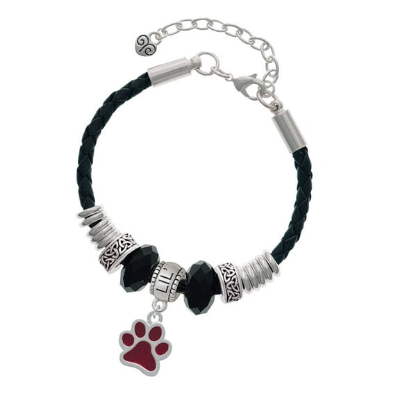 Delight Jewelry Silvertone Medium Translucent Maroon Paw Big Sister Celtic Knot Leather Bead Bracelet, 7"+2" Extender