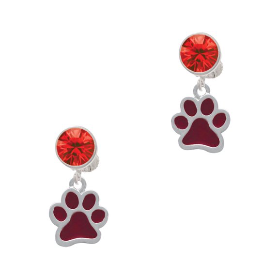 Delight Jewelry Silvertone Medium Translucent Maroon Paw Red Crystal Clip on Earrings