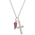 thumbnail image 1 of Delight Jewelry Silvertone Medium Translucent Red Angel Wing I Have Plans for You Engraved Cross Zoey Necklace, 28", 1 of 4