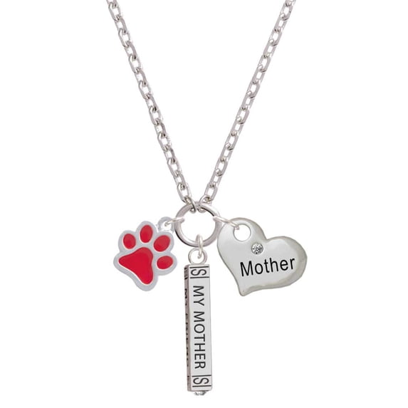 Delight Jewelry Silvertone Medium Translucent Red Paw Always My Mother Bar Zoe Necklace