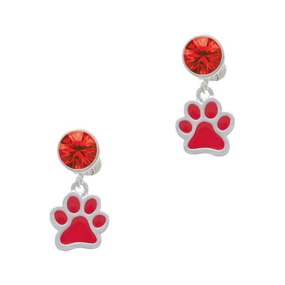 Delight Jewelry Silvertone Medium Translucent Red Paw Red Crystal Clip on Earrings