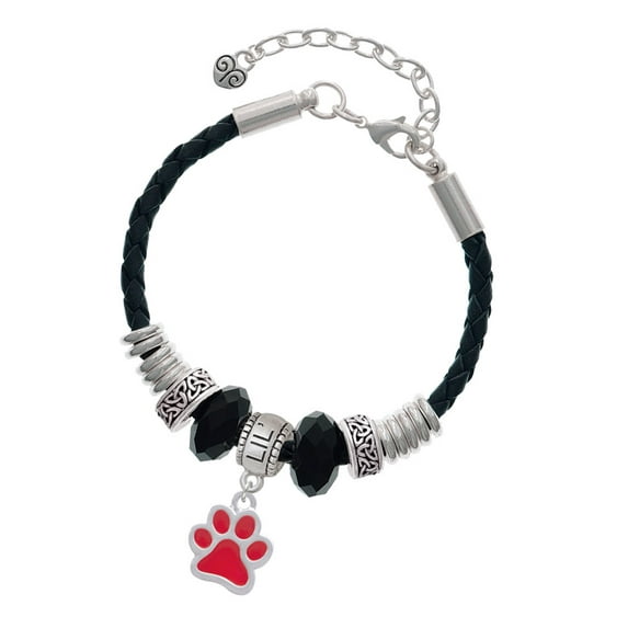 Delight Jewelry Silvertone Medium Translucent Red Paw Sister Celtic Knot Leather Bead Bracelet, 7"+2" Extender