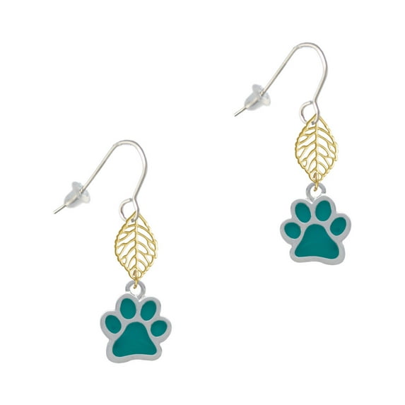 Delight Jewelry Silvertone Medium Translucent Teal Paw Goldtone Leaf French Earrings
