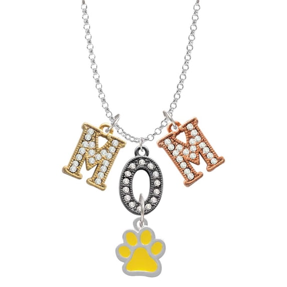 Delight Jewelry Silvertone Medium Translucent Yellow Paw Multi-Colored Crystal Mom Charm Necklace