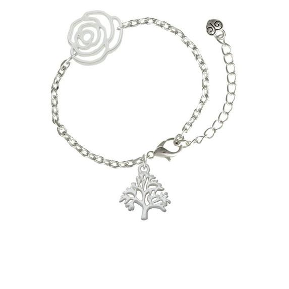 Delight Jewelry Silvertone Medium Tree of Life Silver-tone Flower Link Chain Bracelet, 6.75"+2" Extender