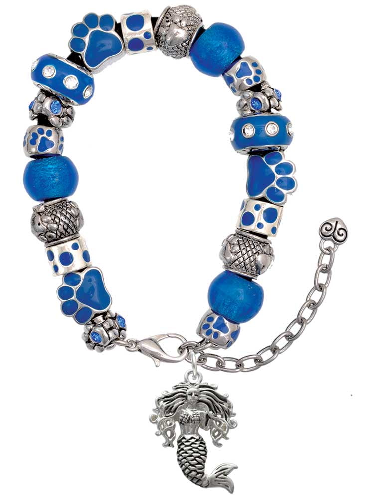 Lapis Tiger's Eye Gemstone Bracelet with Mermaid Sterling Silver Charm | T.  Jazelle