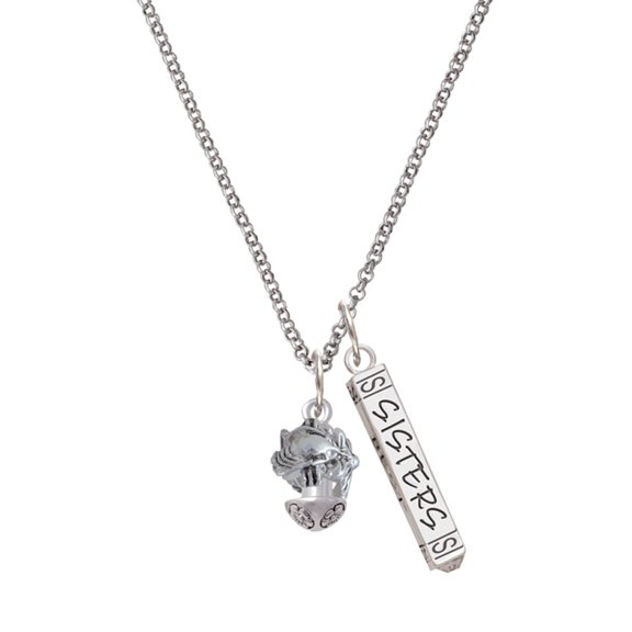 Delight Jewelry Silvertone Mermaid & Lobster Spinner Silvertone Sisters Best Friends Forever Bar Charm Necklace, 23"