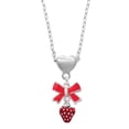 thumbnail image 1 of Delight Jewelry Silvertone Mini 2-D Enamel Strawberry Red Bow Heart Necklace, 1 of 4