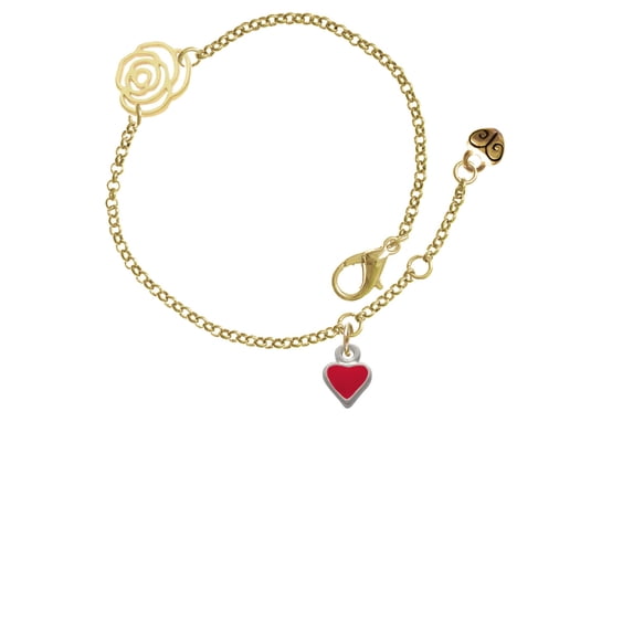 Delight Jewelry Silvertone Mini 2-D Red Heart Gold-tone Rose Link Chain Bracelet, 6.25"+1.75" Extender