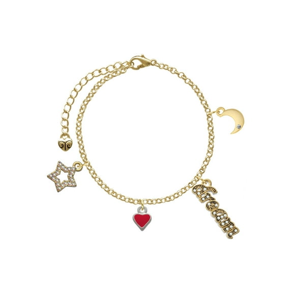 Delight Jewelry Silvertone Mini 2-D Red Heart Goldtone Dream Big Charm Bracelet, 7.5+2" Extender