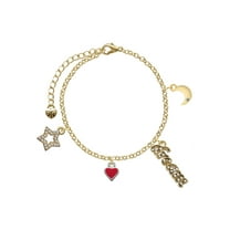 Delight Jewelry Silvertone Mini 2-D Red Heart Goldtone Dream Big Charm Bracelet, 7.5 2" Extender