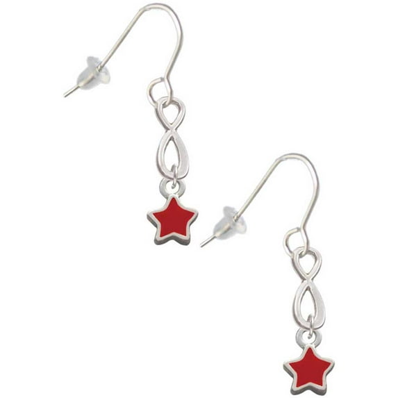 Delight Jewelry Silvertone Mini 2-D Red Star Silver tone Infinity French Earrings