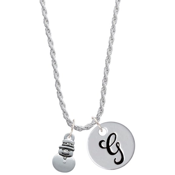 Delight Jewelry Silvertone Mini 2-D Snowman Silvertone Script Initial Disc - G - Charm Necklace, 20"+3"
