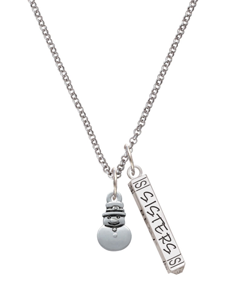 Delight Jewelry Silvertone Mini 2-D Snowman Silvertone Sisters Best Friends Forever Bar Charm Necklace, 23"