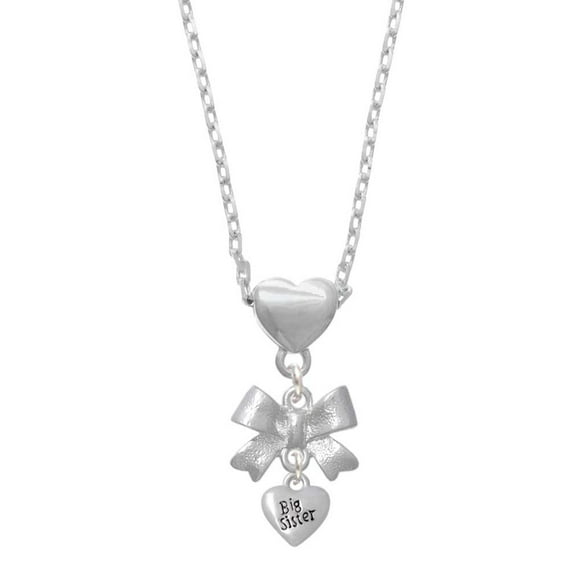 Delight Jewelry Silvertone Mini 3-D ''Big Sister'' Heart Silver tone Bow Heart Necklace
