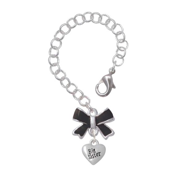 Delight Jewelry Silvertone Mini 3-D ''Big Sister'' Heart - Silvertone Black Bow Charm Accessory for Tumblers and Thermal Cups