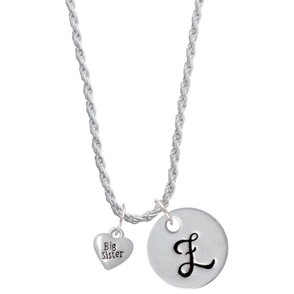 Delight Jewelry Silvertone Mini 3-D ''Big Sister'' Heart Silvertone Script Initial Disc - Z - Charm Necklace, 20"+3"