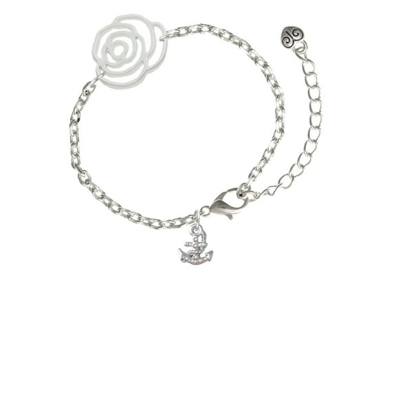 Delight Jewelry Silvertone Mini AB Crystal Anchor of Hope Silver-tone Flower Link Chain Bracelet, 6.75"+2" Extender