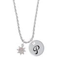 thumbnail image 1 of Delight Jewelry Silvertone Mini AB Crystal Ship Wheel - Navigation Silvertone Script Initial Disc - P - Charm Necklace, 20"+3", 1 of 4