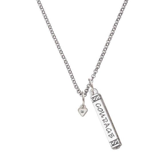 Delight Jewelry Silvertone Mini April - Clear Crystal Heart Silvertone Courage Strength Wisdom Honesty Bar Charm Necklace, 23"