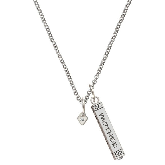 Delight Jewelry Silvertone Mini April - Clear Crystal Heart Silvertone Mother Daughter Bar Charm Necklace, 23"