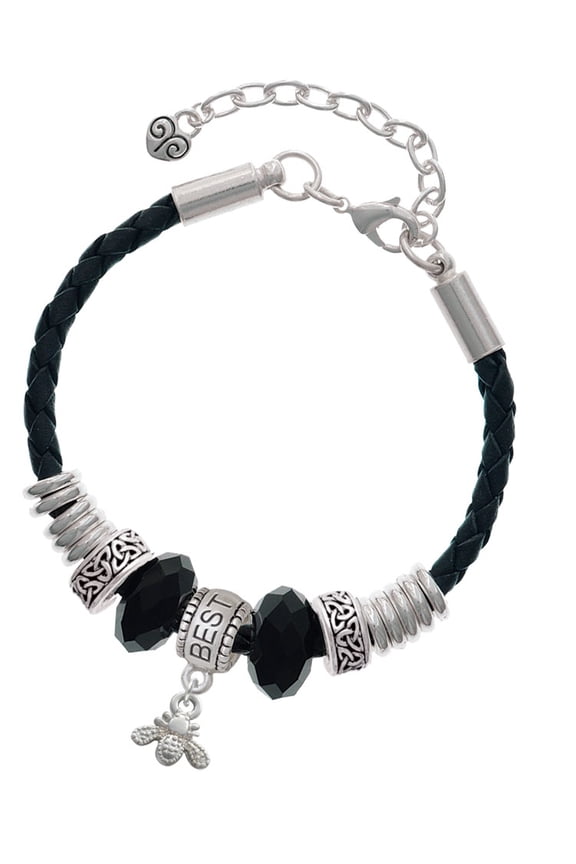 Silvertone Mini Bee Best Friend Celtic Knot Leather Bead Bracelet, 7"+2" Extender