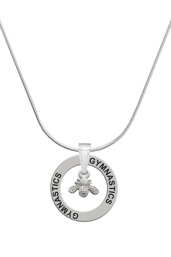 Silvertone Mini Bee Gymnastics Ring Charm Necklace, 18"