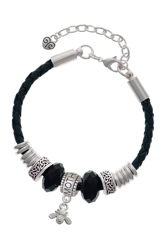 Silvertone Mini Bee Mother Celtic Knot Leather Bead Bracelet, 7"+2" Extender