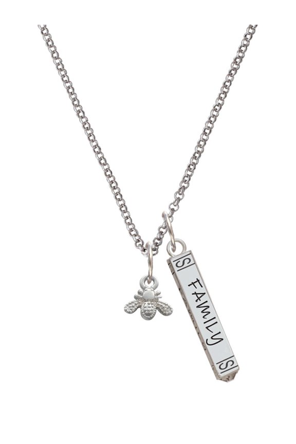 Silvertone Mini Bee Silvertone Family Bar Charm Necklace, 23"