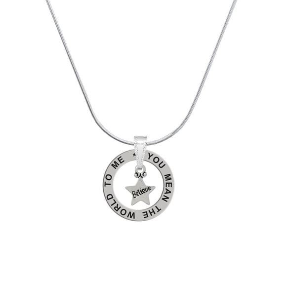 Delight Jewelry Silvertone Mini ''Believe'' Star Silver-tone You Mean the World to Me Ring Necklace, 18"