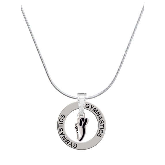 Delight Jewelry Silvertone Mini Black Running Shoe Gymnastics Ring Charm Necklace, 18"