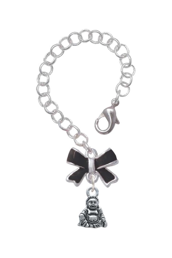 Silvertone Mini Buddha - Silvertone Black Bow Charm Accessory for Tumblers and Thermal Cups