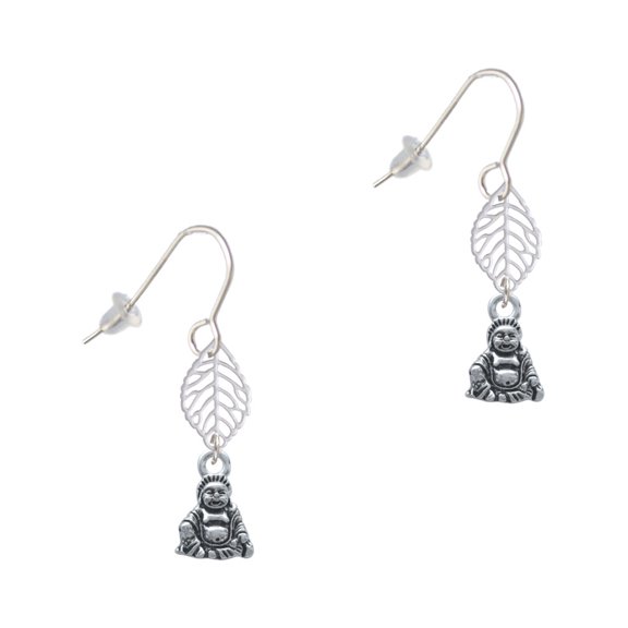 Delight Jewelry Silvertone Mini Buddha Silvertone Leaf French Earrings