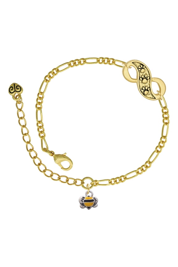 Silvertone Mini Bumble Bee Gold-tone Paw Infinity Link Chain Bracelet, 6"+2" Extender