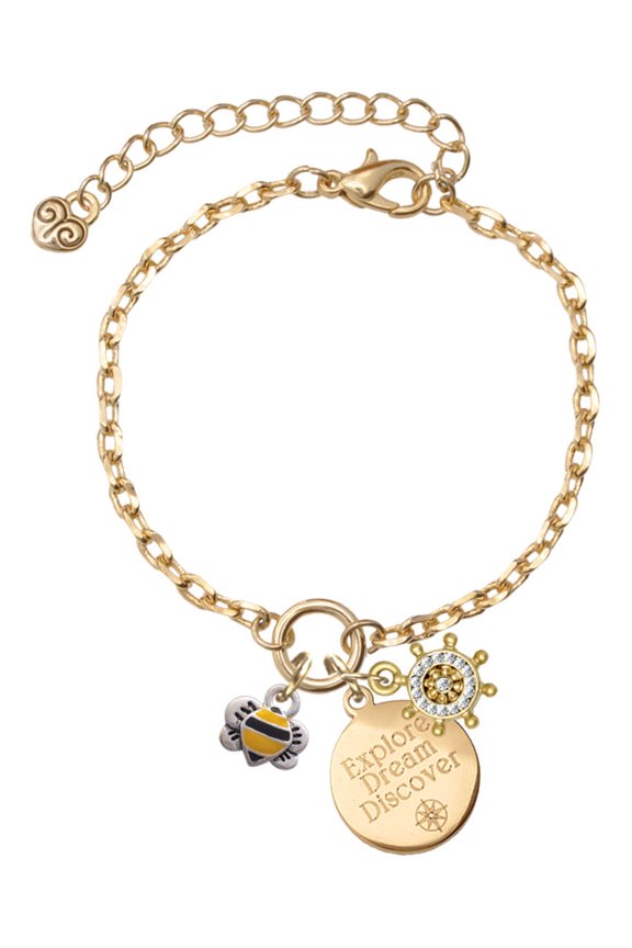 Silvertone Mini Bumble Bee Goldtone Discover Dream Explore Zoey Charm Bracelet, 6.5+2" Extender