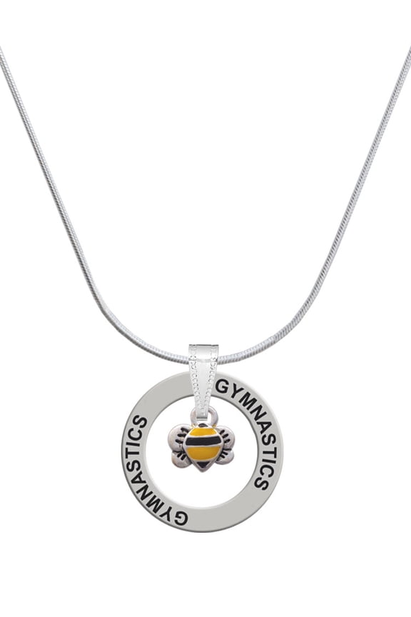 Silvertone Mini Bumble Bee Gymnastics Ring Charm Necklace, 18"