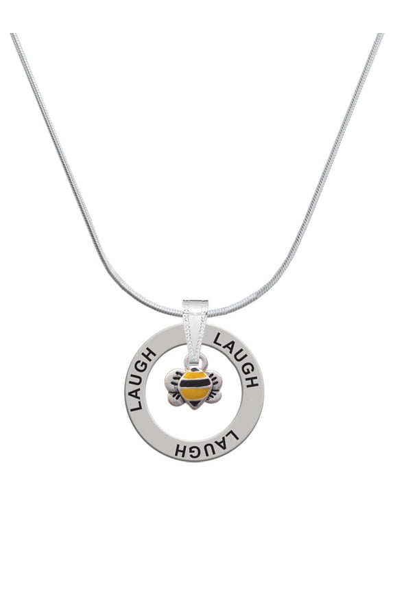 Silvertone Mini Bumble Bee Laugh Ring Charm Necklace, 18"
