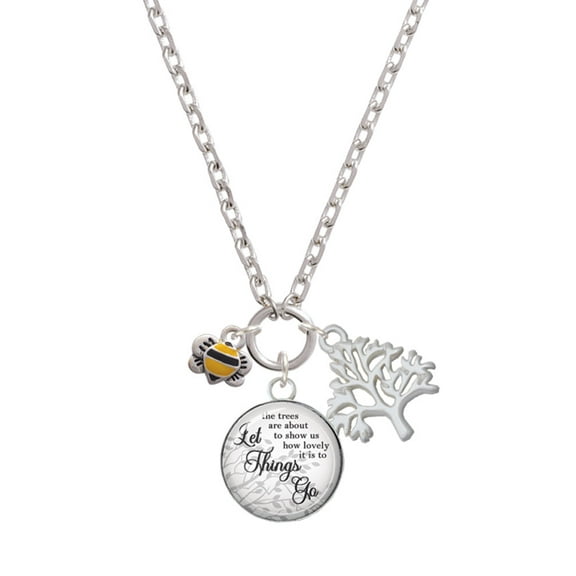 Delight Jewelry Silvertone Mini Bumble Bee Let Things Go Fall Zoey Charm Necklace, 28"