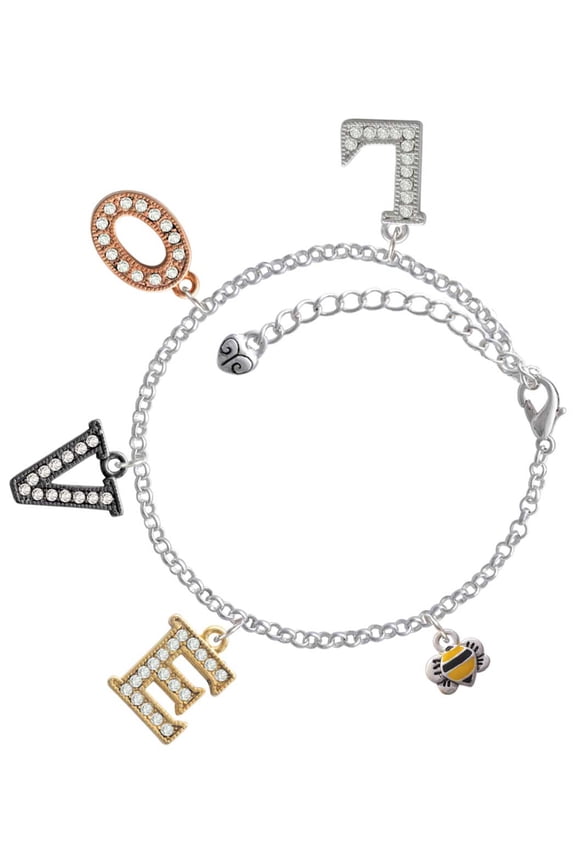 Silvertone Mini Bumble Bee Multi-Colored Crystal Love Charm Bracelet