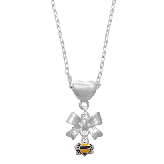 Delight Jewelry Silvertone Mini Bumble Bee Silver tone Bow Heart Necklace
