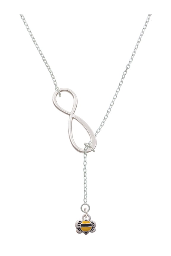 Silvertone Mini Bumble Bee Silver tone Elegant Infinity Lariat Necklace