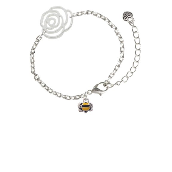 Delight Jewelry Silvertone Mini Bumble Bee Silver-tone Flower Link Chain Bracelet, 6.75"+2" Extender
