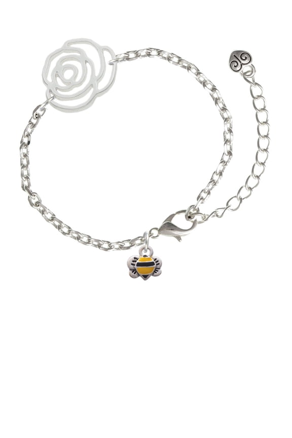 Silvertone Mini Bumble Bee Silver-tone Flower Link Chain Bracelet, 6.75"+2" Extender