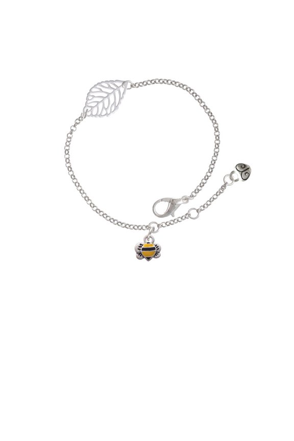 Silvertone Mini Bumble Bee - Silvertone Leaf Delicate Bracelet, 6.25+1.75"