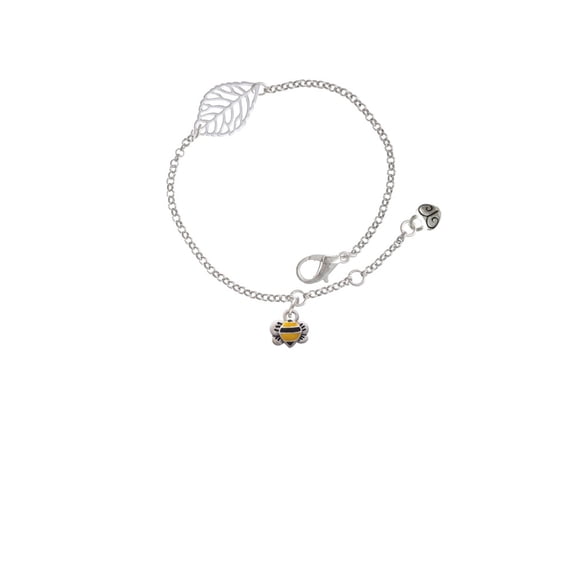 Delight Jewelry Silvertone Mini Bumble Bee - Silvertone Leaf Delicate Bracelet, 6.25+1.75"