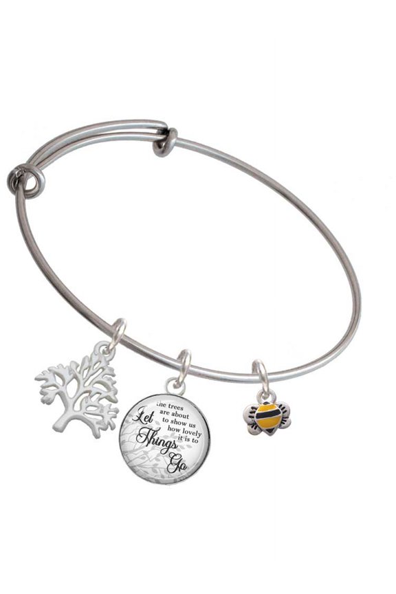 Silvertone Mini Bumble Bee Silvertone Let Things Go Tree Charm Bangle Bracelet