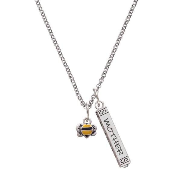 Delight Jewelry Silvertone Mini Bumble Bee Silvertone Mother Daughter Bar Charm Necklace, 23"